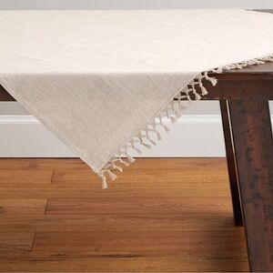 Pottery Barn Linen‎ Flax Knotted Fringe Table Throw Cloth 50” x 50”